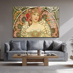 Art Nouveau Zarafeti Çiçekli Kadın Cam Tablo