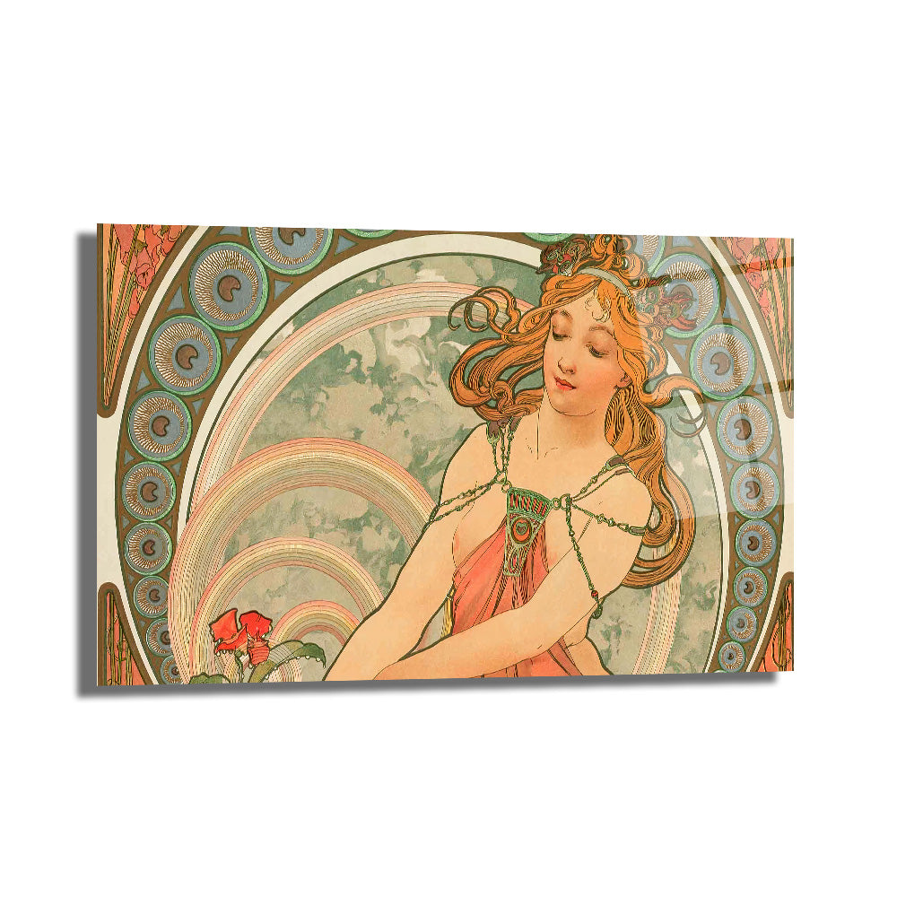 Art Nouveau Zarafeti: Alphonse Mucha Tarzı Cam Tablo