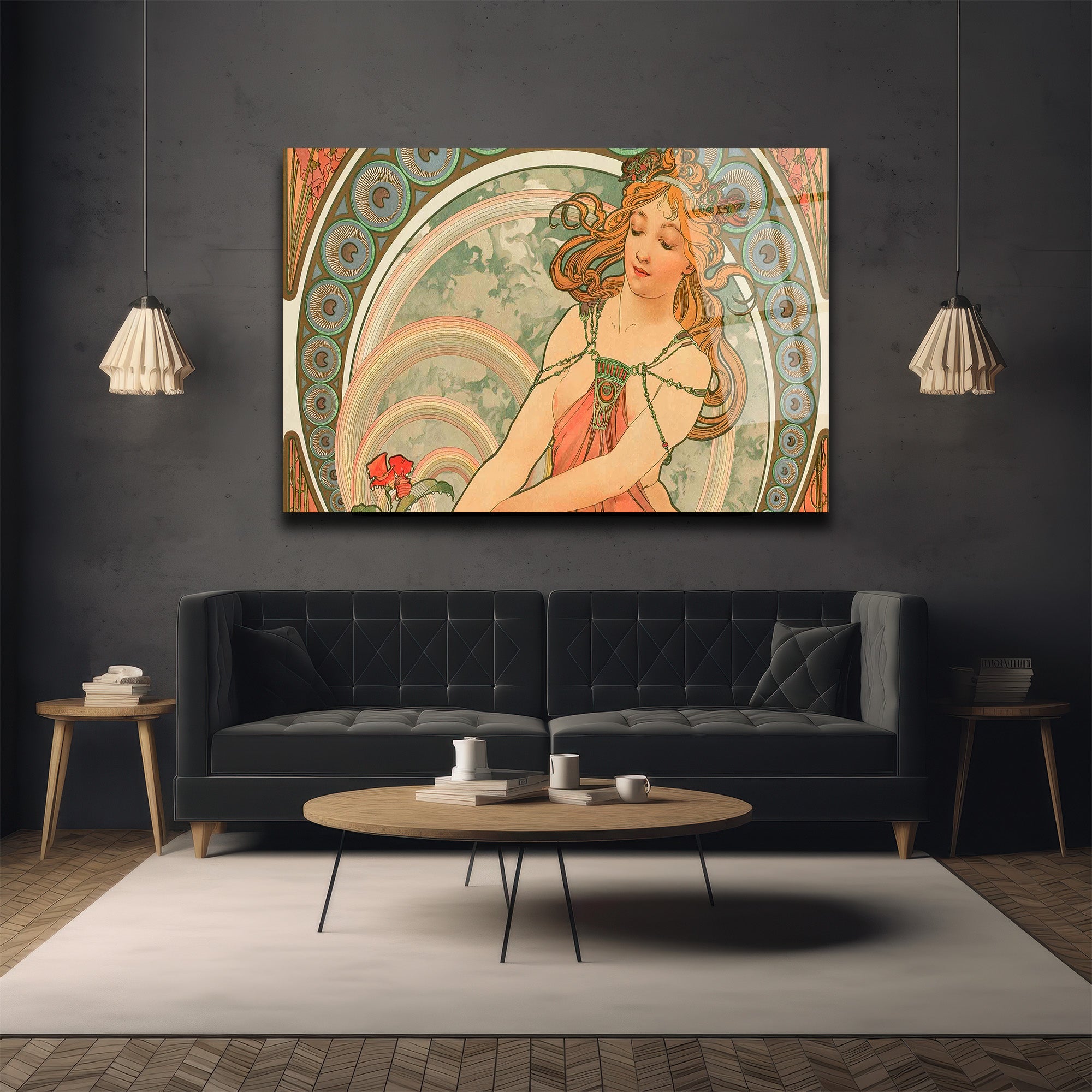 Art Nouveau Zarafeti: Alphonse Mucha Tarzı Cam Tablo