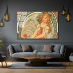 Art Nouveau Zarafeti: Alphonse Mucha Tarzı Cam Tablo