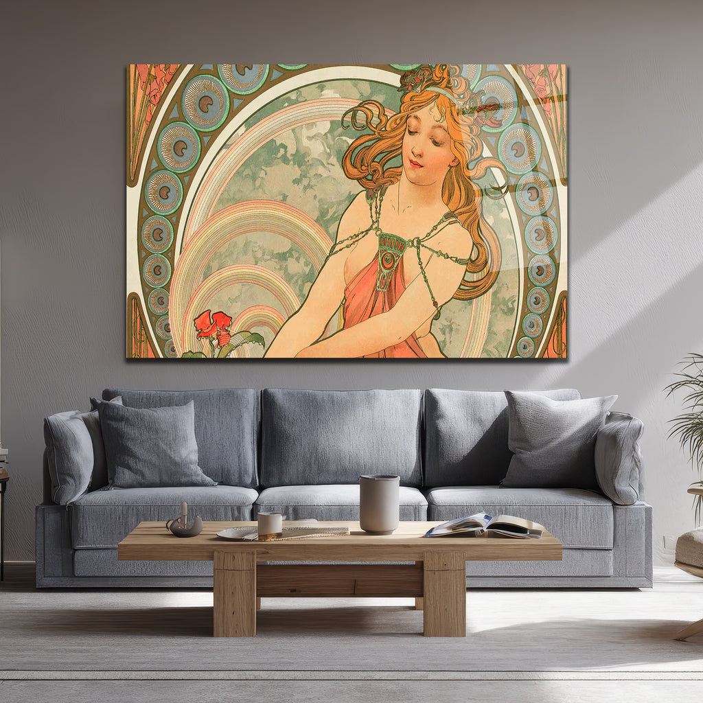 Art Nouveau Zarafeti: Alphonse Mucha Tarzı Cam Tablo