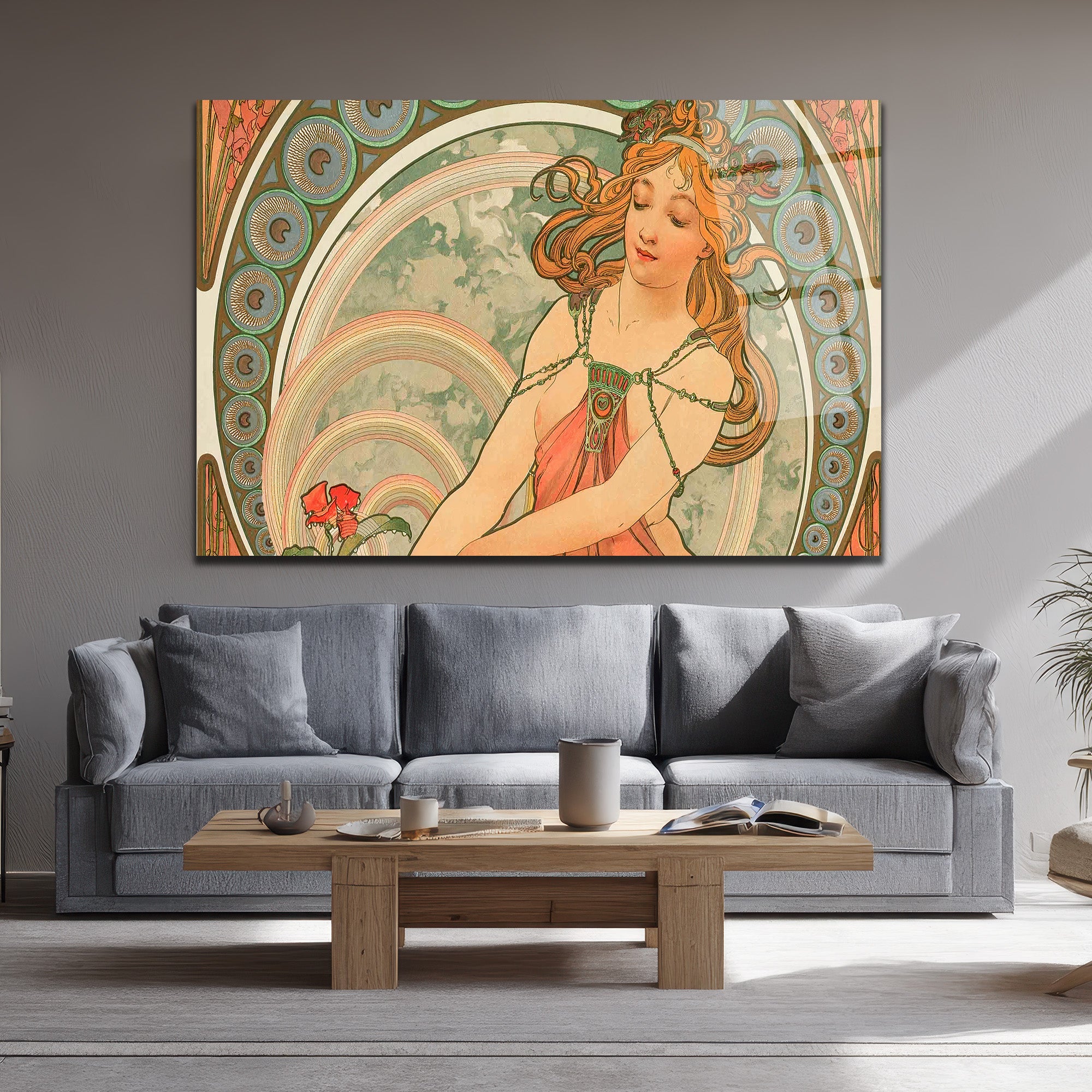 Art Nouveau Zarafeti: Alphonse Mucha Tarzı Cam Tablo