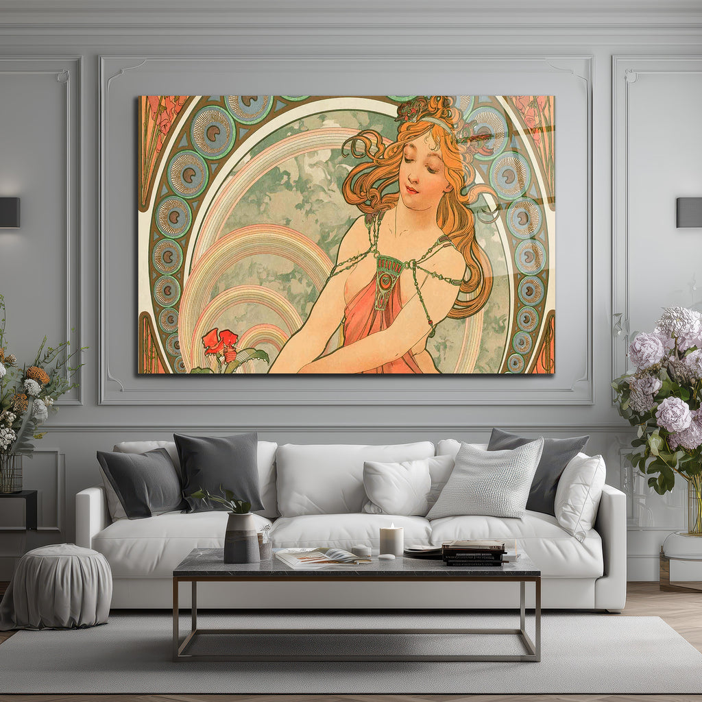 Art Nouveau Zarafeti: Alphonse Mucha Tarzı Cam Tablo