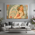 Art Nouveau Zarafeti: Alphonse Mucha Tarzı Cam Tablo