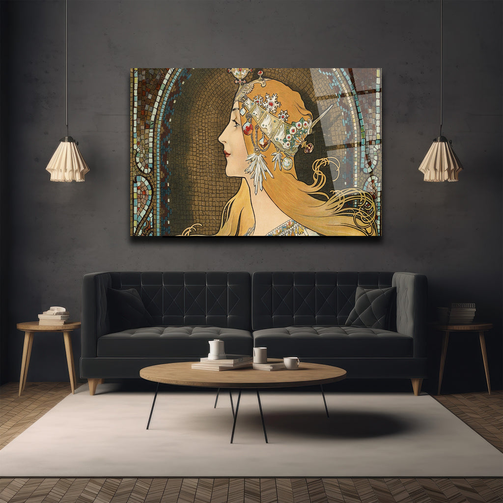 Art Nouveau Zarafeti: Mucha Esintili Kraliçe Cam Tablo