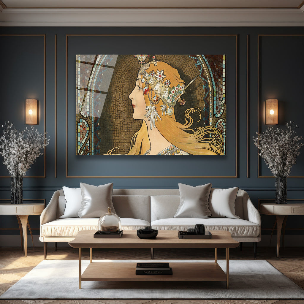 Art Nouveau Zarafeti: Mucha Esintili Kraliçe Cam Tablo