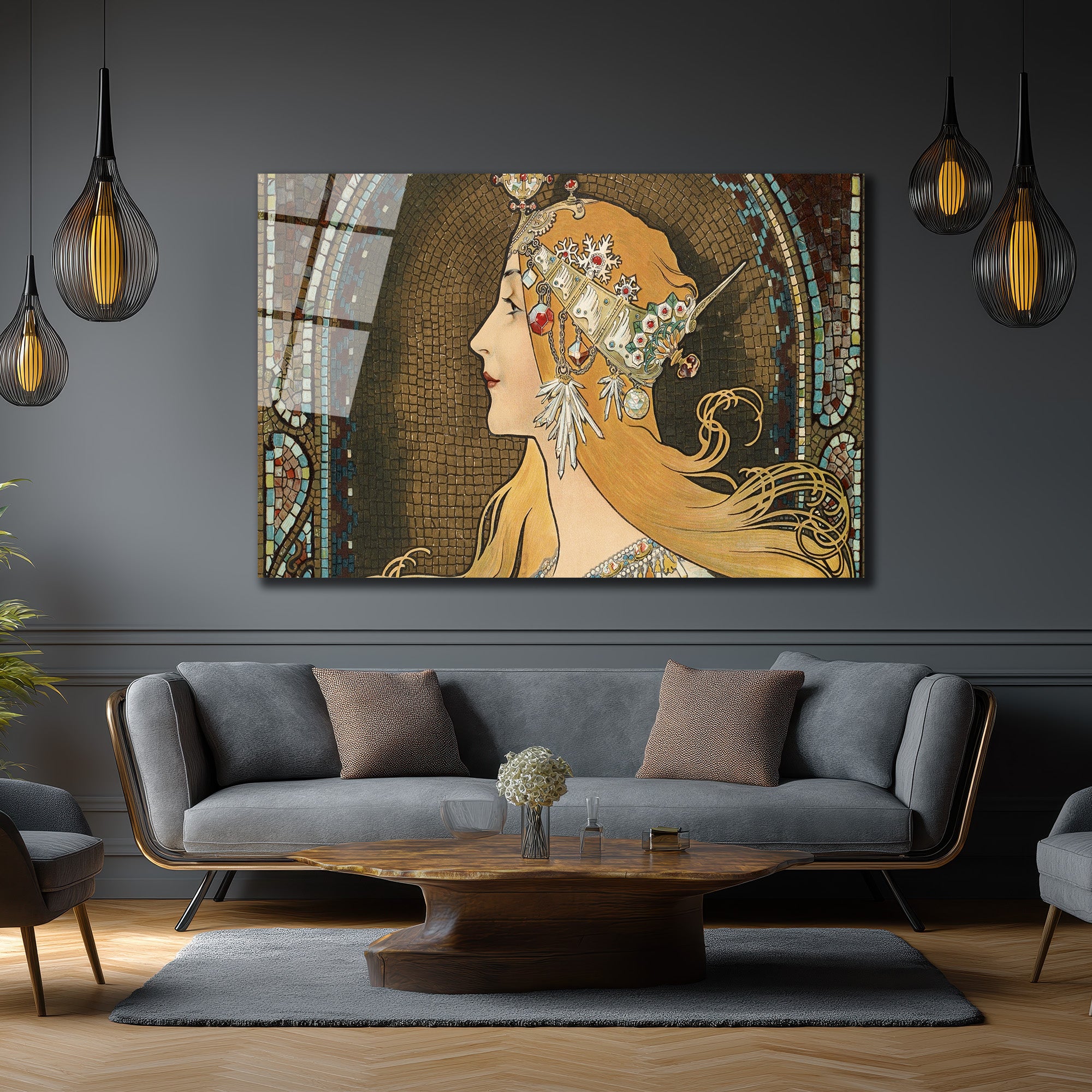 Art Nouveau Zarafeti: Mucha Esintili Kraliçe Cam Tablo