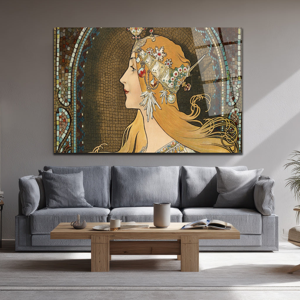 Art Nouveau Zarafeti: Mucha Esintili Kraliçe Cam Tablo