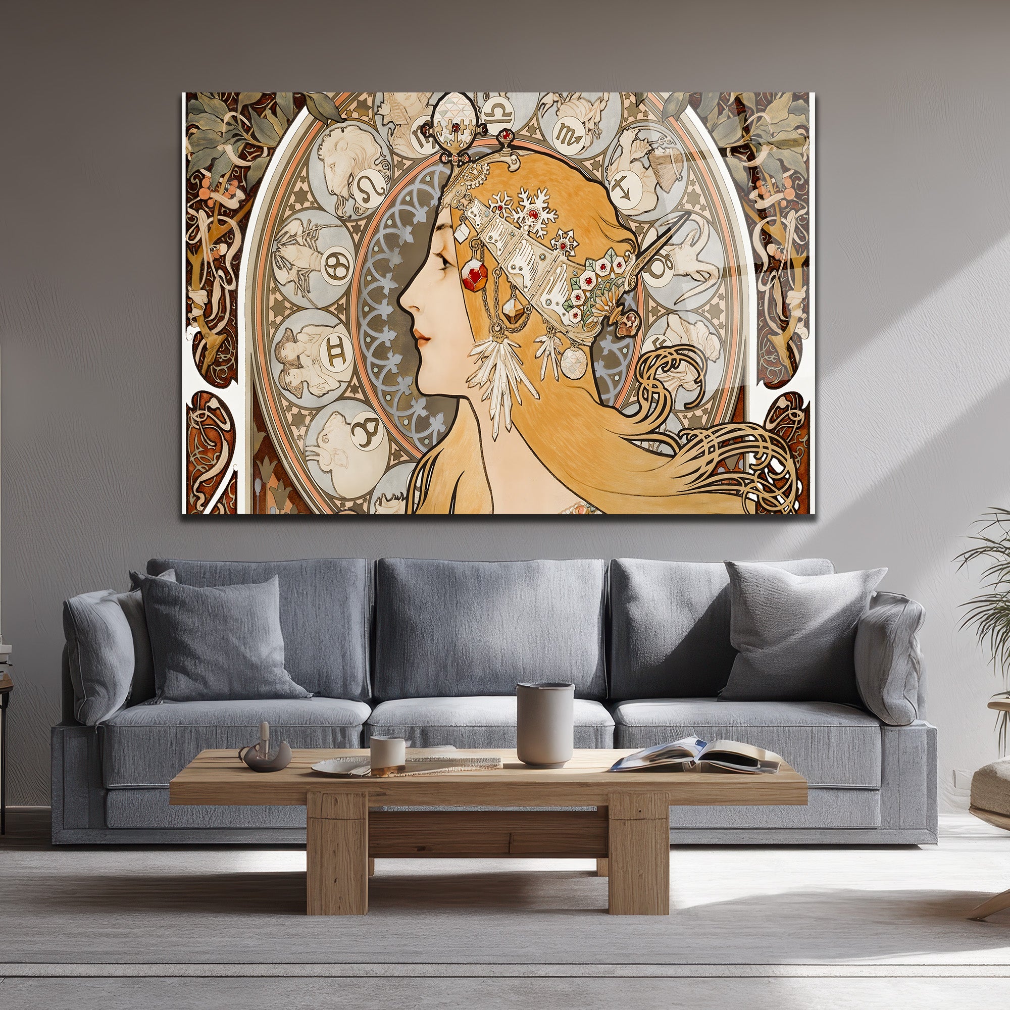 Art Nouveau Zodyak Güzeli Cam Tablo