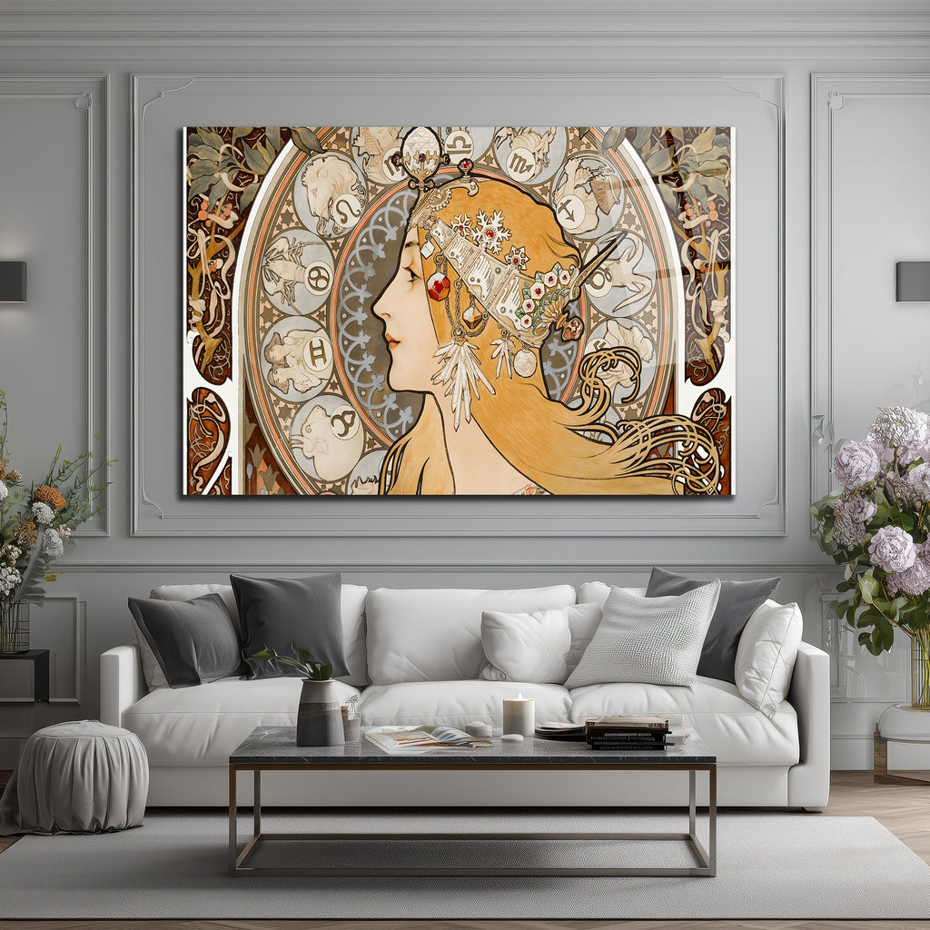Art Nouveau Zodyak Güzeli Cam Tablo