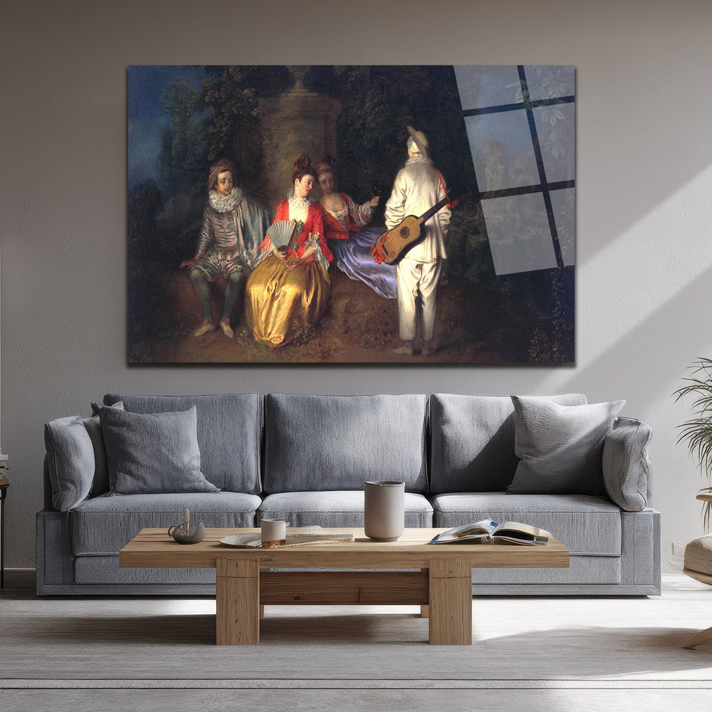 Antik Bahçe Konseri: Romantik Fête Galante Cam Tablo
