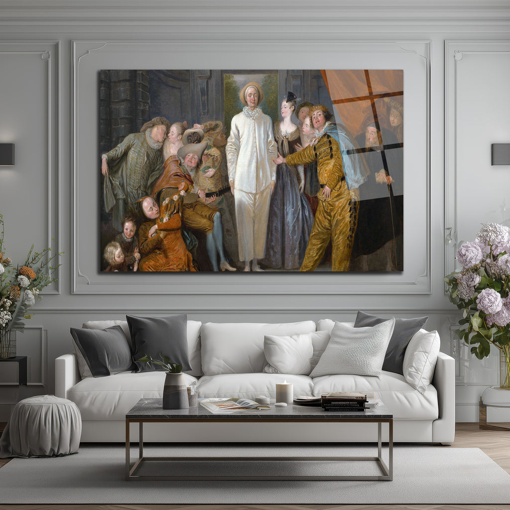 Pierrot ve Topluluğu Cam Tablo - Sanatsal Duvar Dekoru