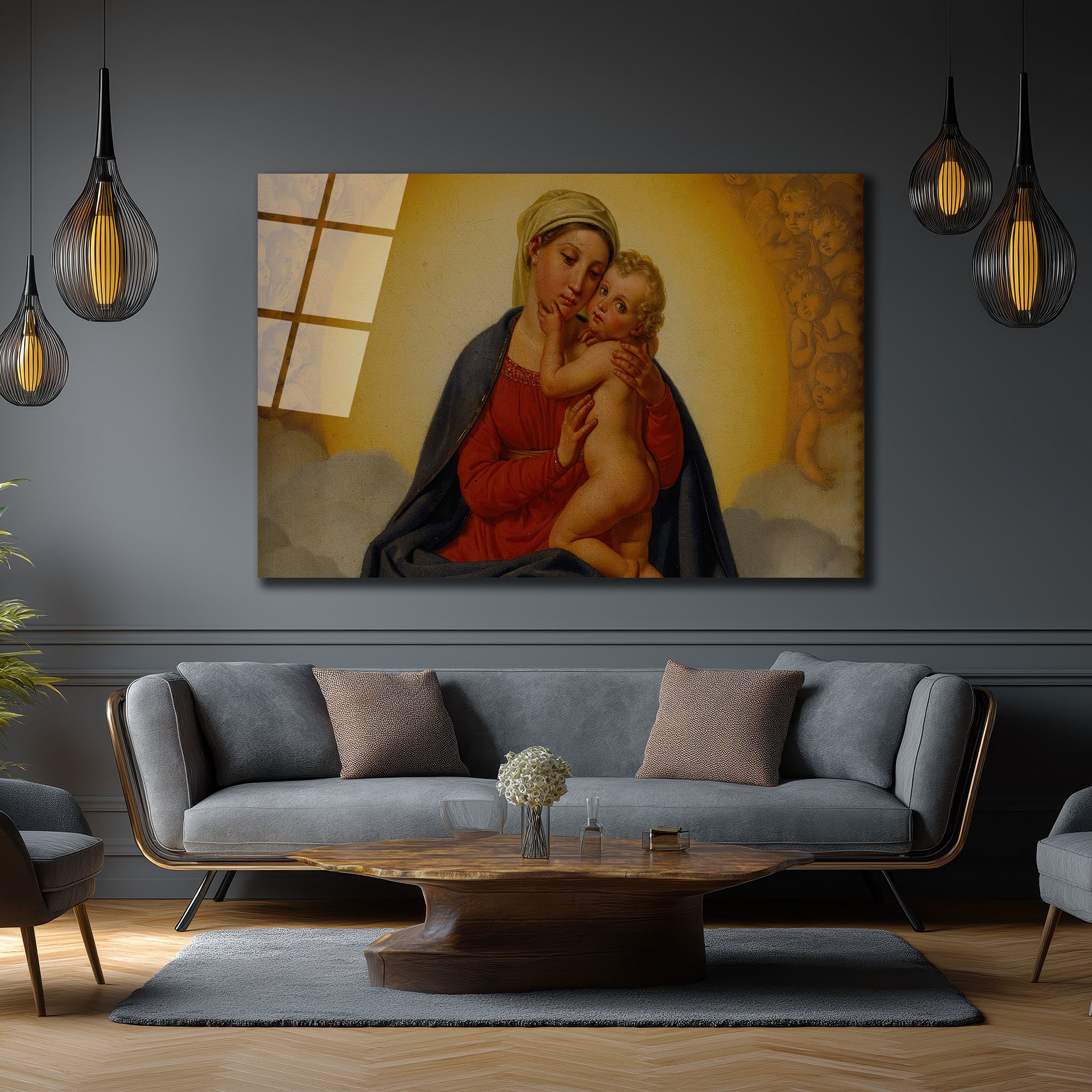 Madonna ve Çocuk Klasik Sanat Cam Tablo - Kutsal Aşkın İfadesi