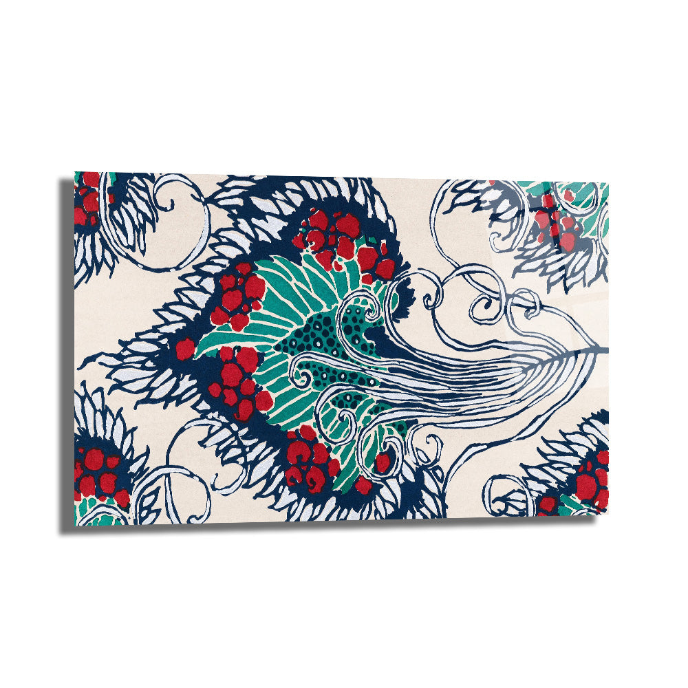 Batik Esintili Canlı Renkler Cam Tablo