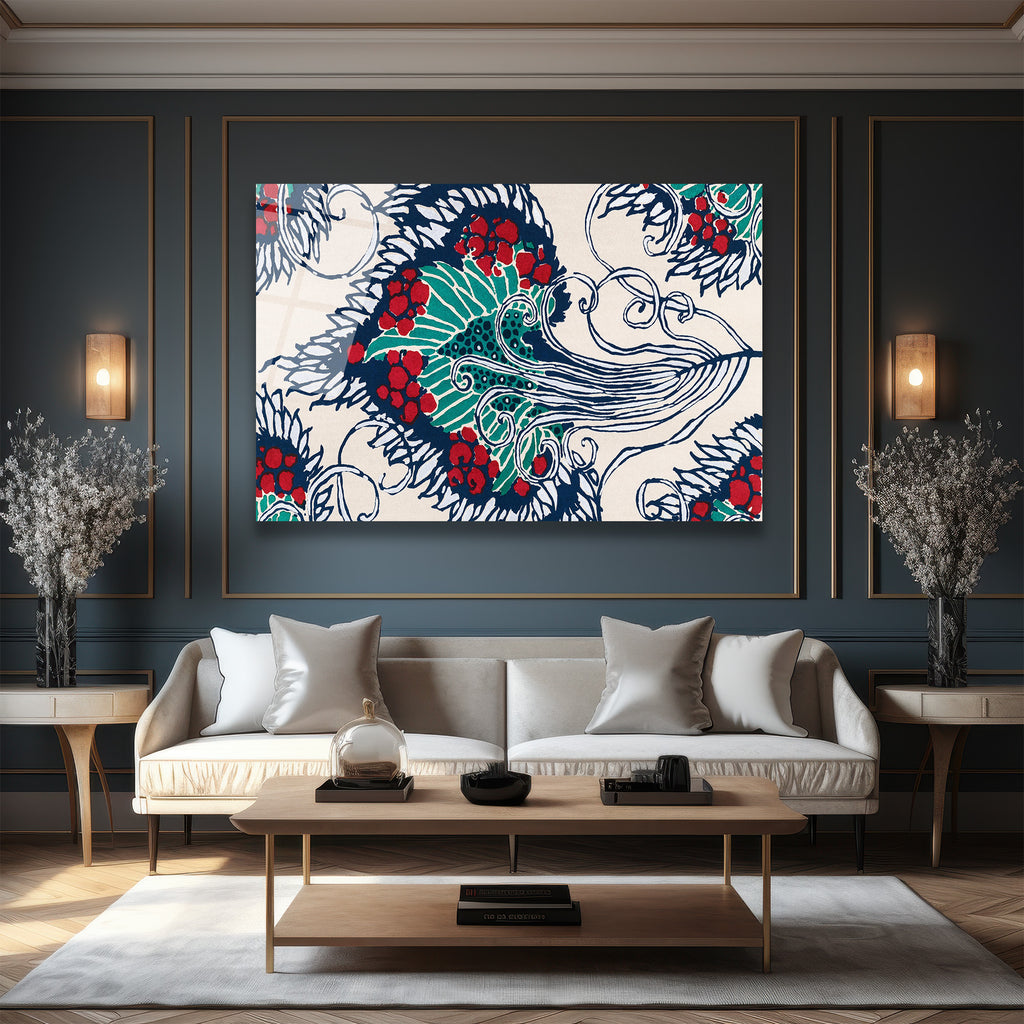 Batik Esintili Canlı Renkler Cam Tablo