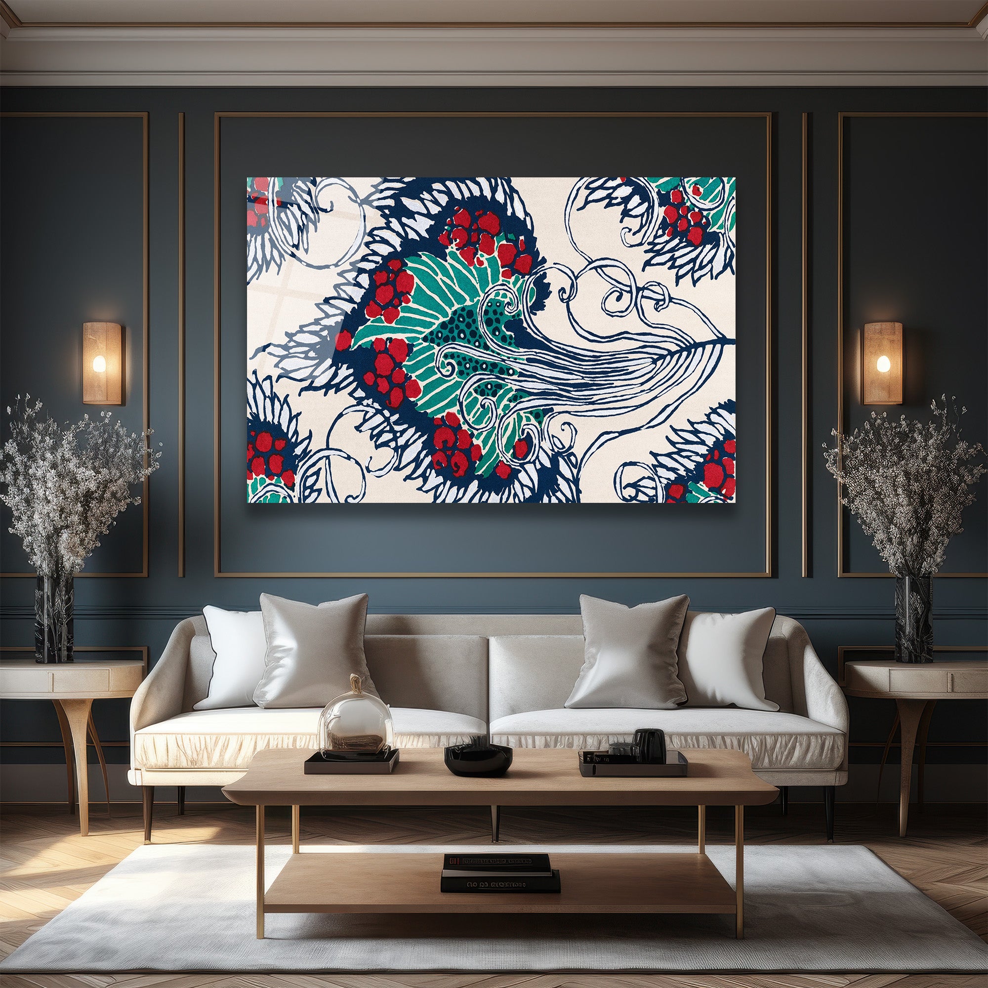 Batik Esintili Canlı Renkler Cam Tablo
