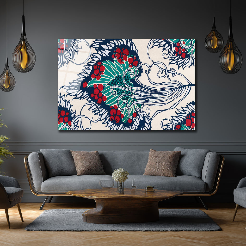 Batik Esintili Canlı Renkler Cam Tablo