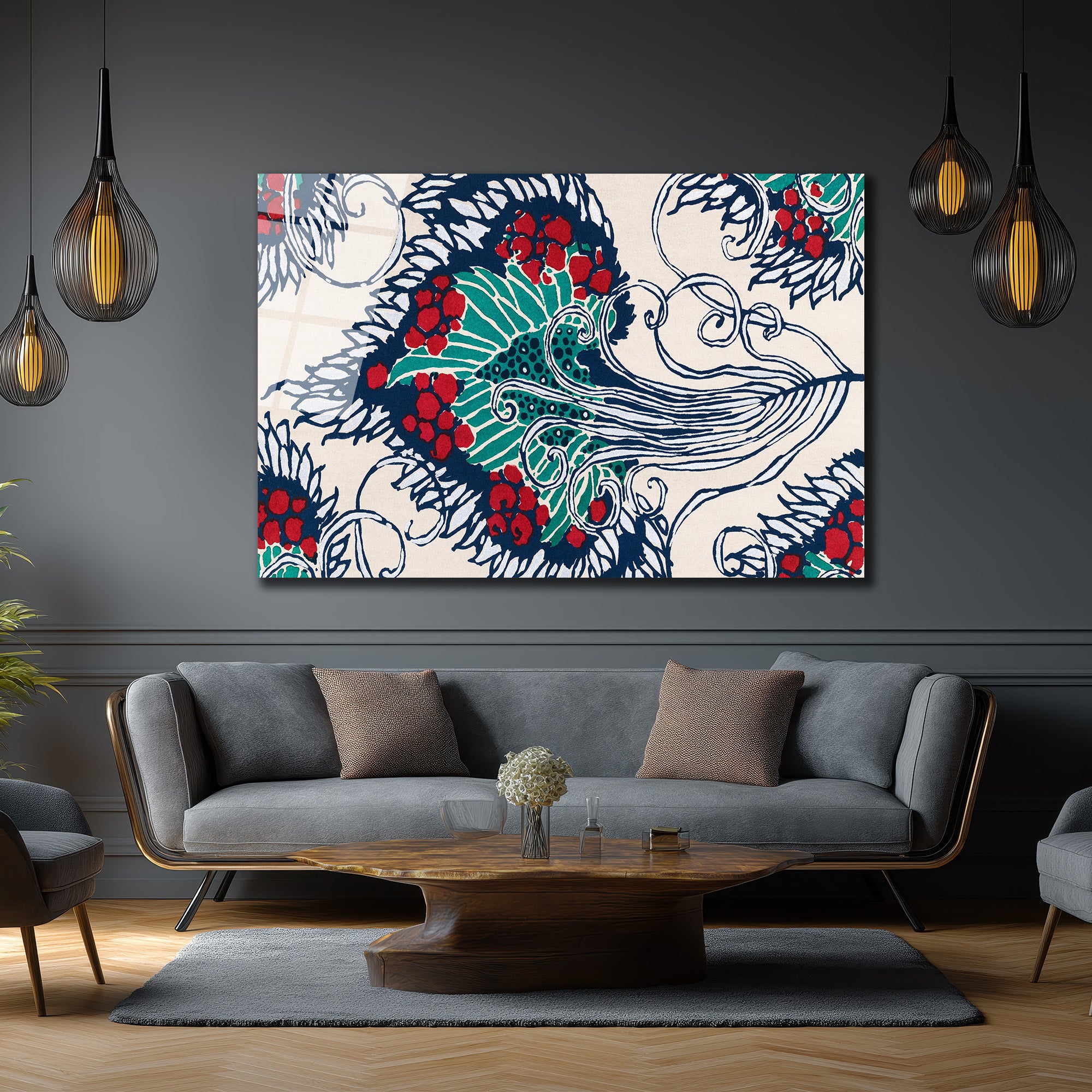 Batik Esintili Canlı Renkler Cam Tablo
