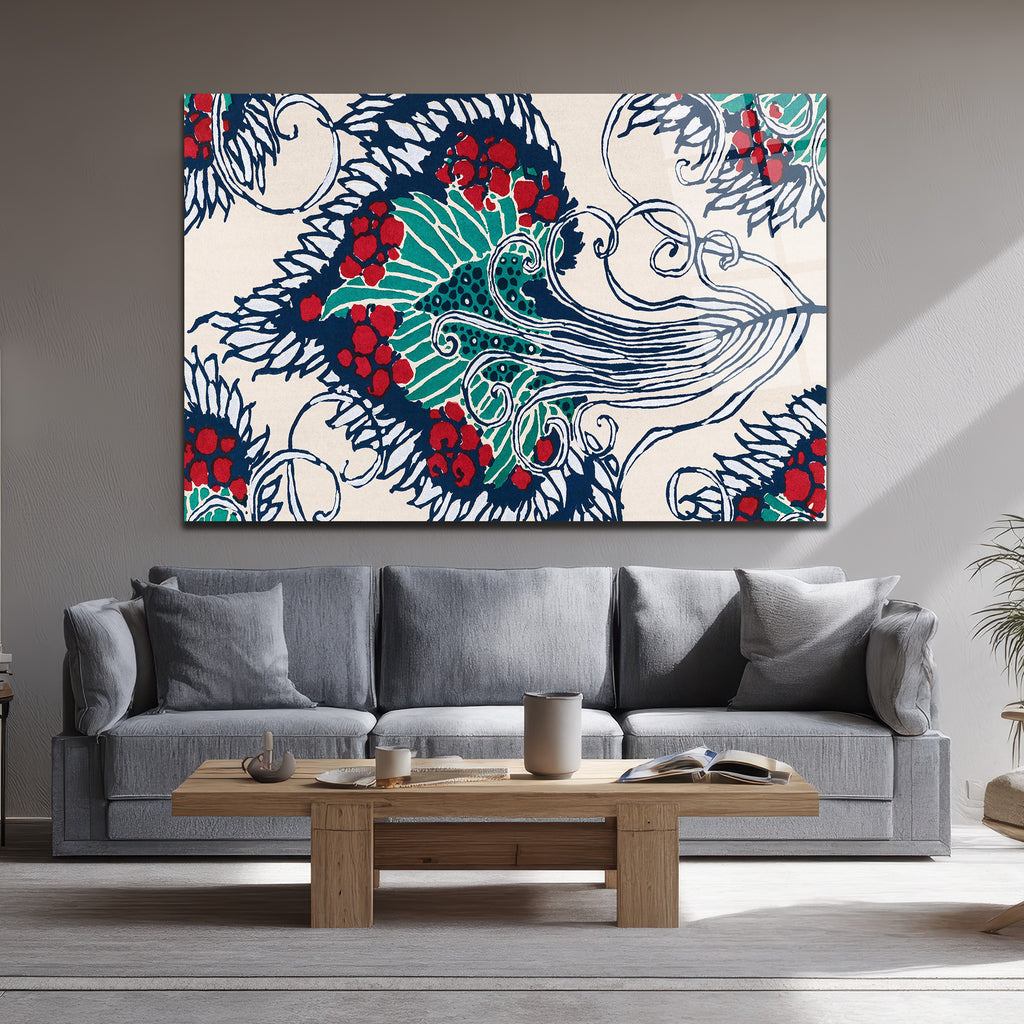 Batik Esintili Canlı Renkler Cam Tablo