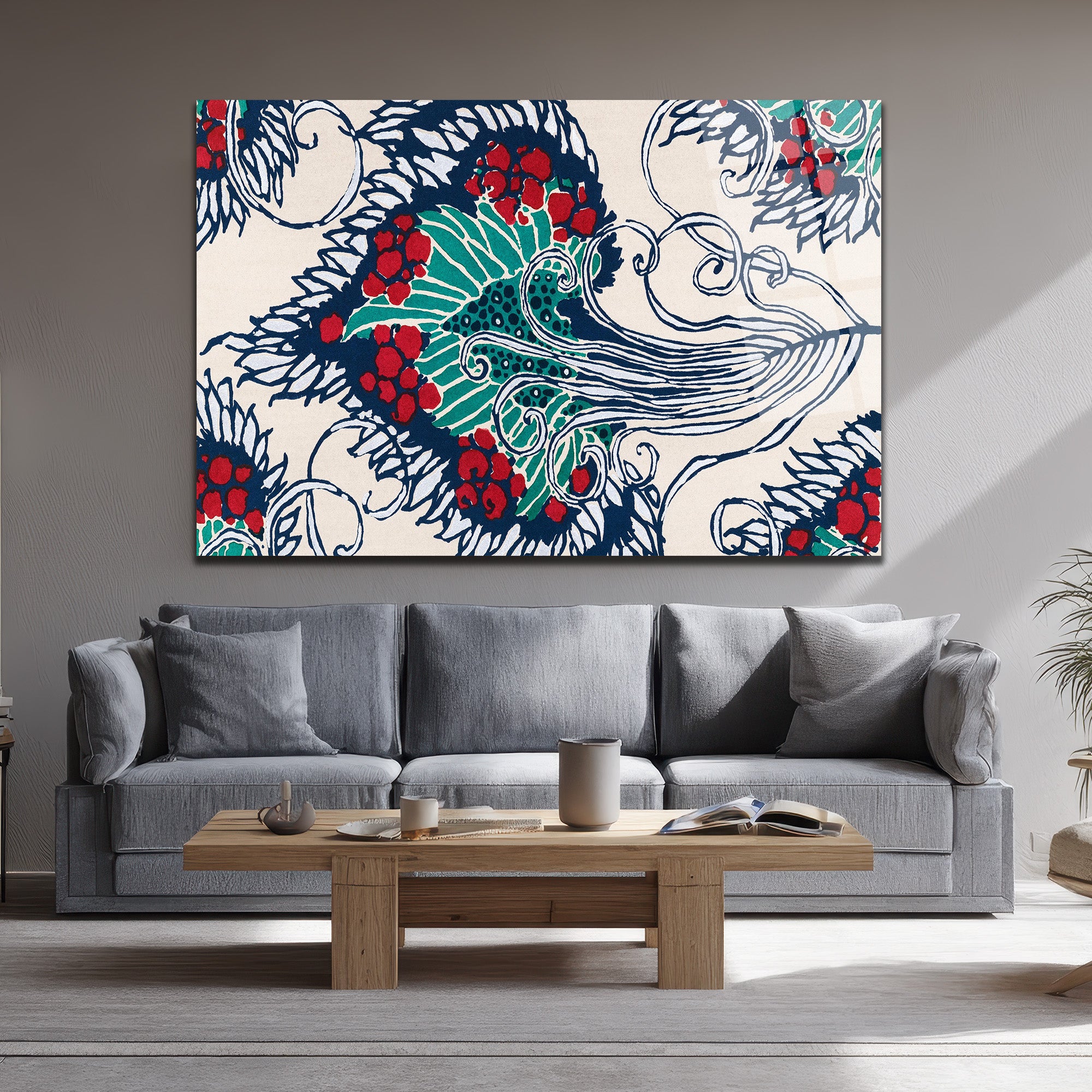 Batik Esintili Canlı Renkler Cam Tablo