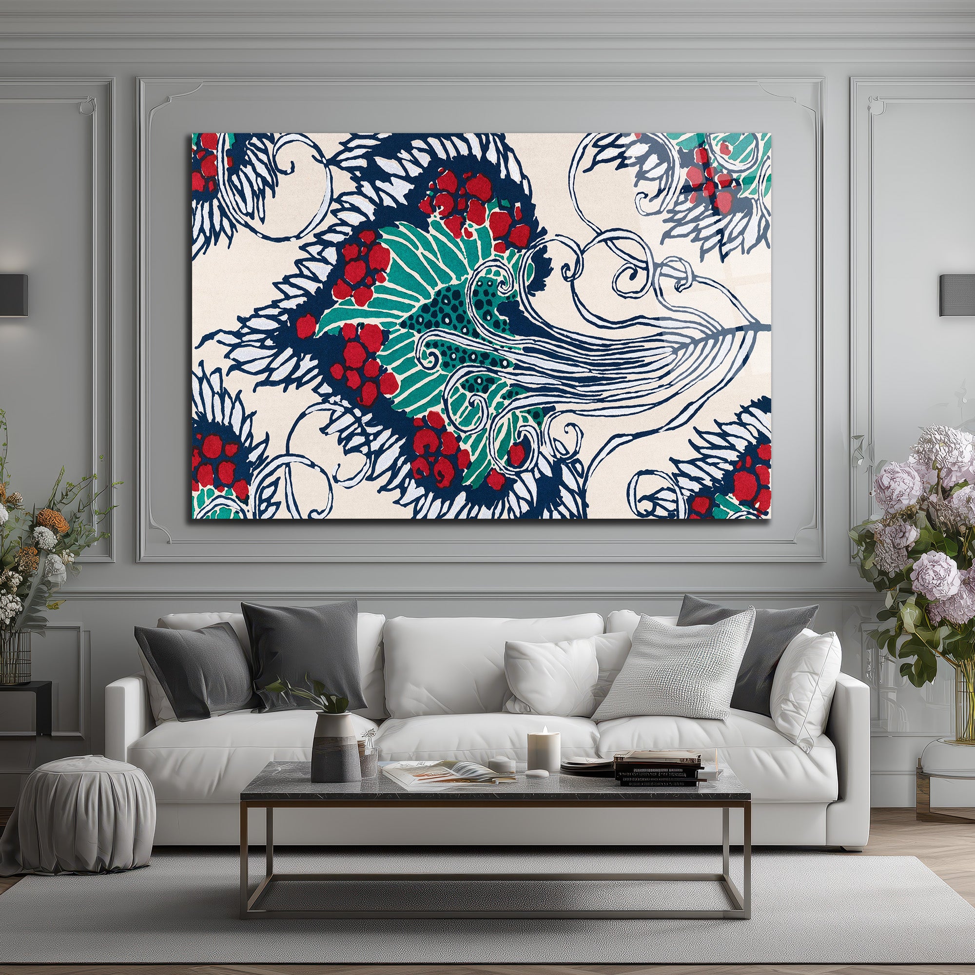 Batik Esintili Canlı Renkler Cam Tablo