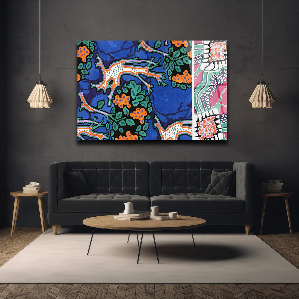 Canlı Mavi Orman Desenli Modern Sanat Cam Tablo