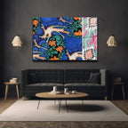 Canlı Mavi Orman Desenli Modern Sanat Cam Tablo