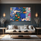 Canlı Mavi Orman Desenli Modern Sanat Cam Tablo