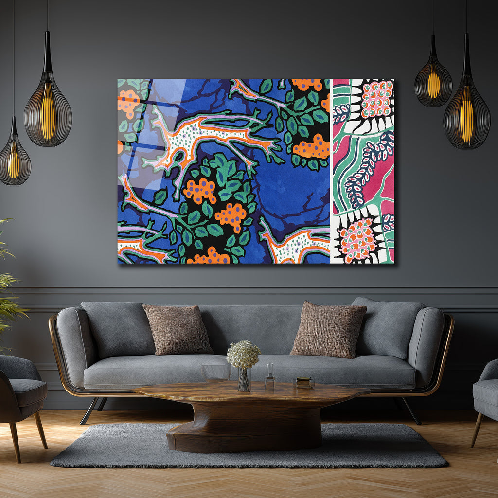 Canlı Mavi Orman Desenli Modern Sanat Cam Tablo