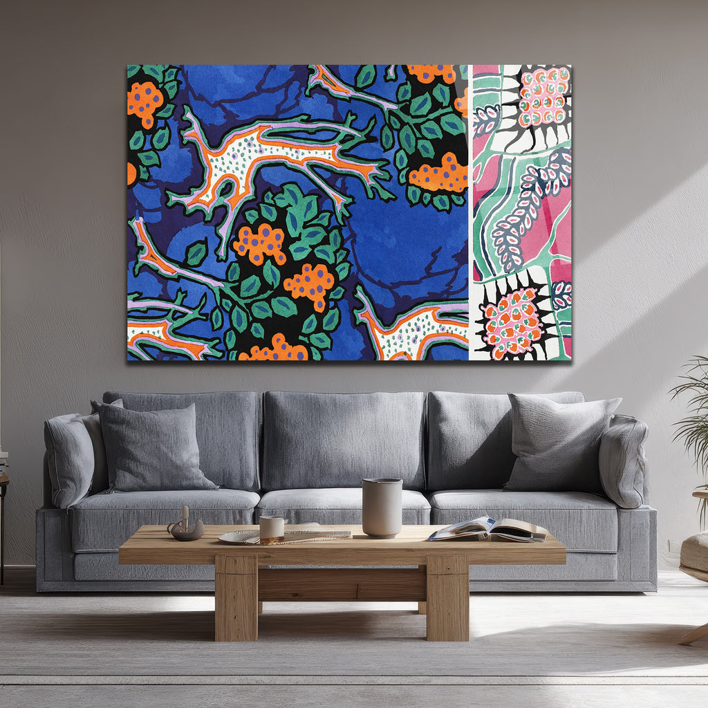 Canlı Mavi Orman Desenli Modern Sanat Cam Tablo