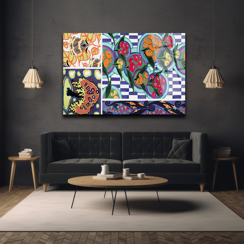 Canlı Soyut Desenler & Geometrik Uyum Cam Tablo