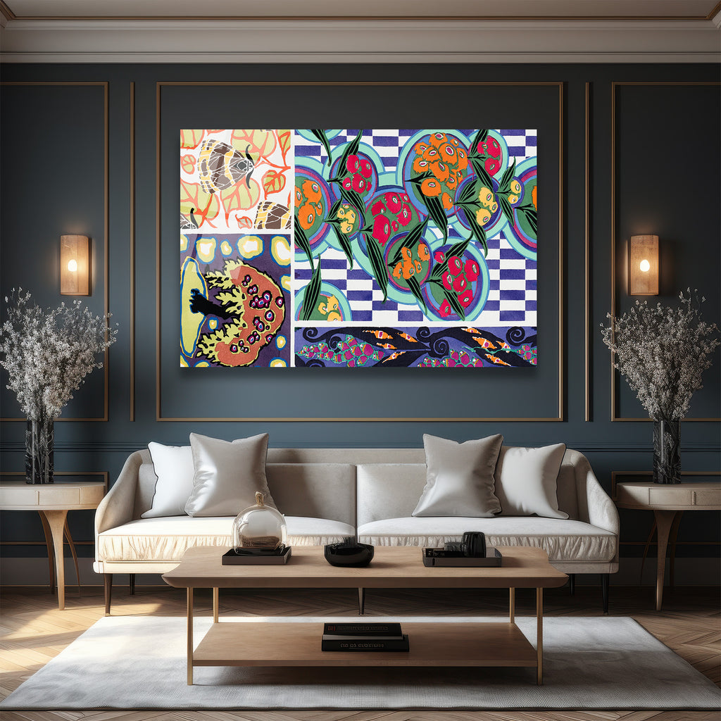 Canlı Soyut Desenler & Geometrik Uyum Cam Tablo