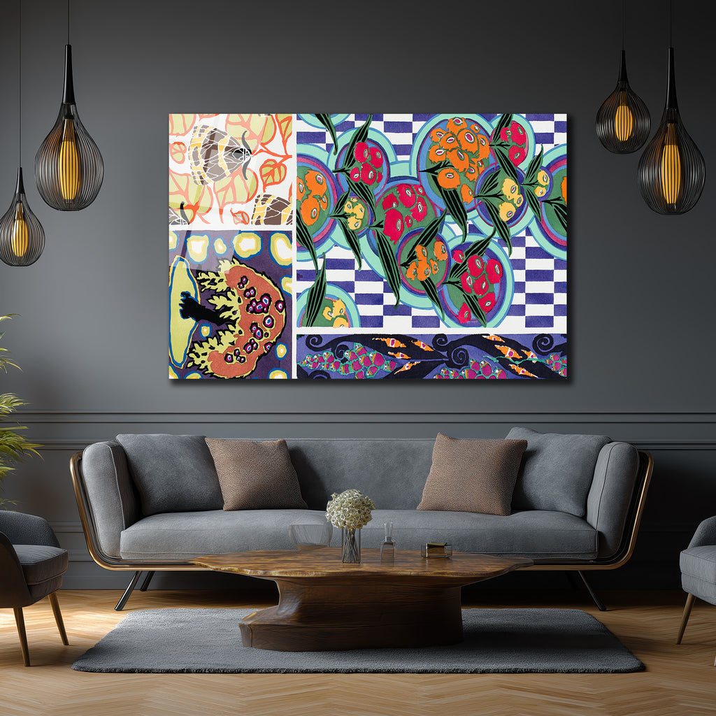 Canlı Soyut Desenler & Geometrik Uyum Cam Tablo