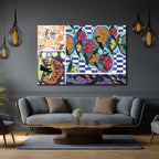 Canlı Soyut Desenler & Geometrik Uyum Cam Tablo