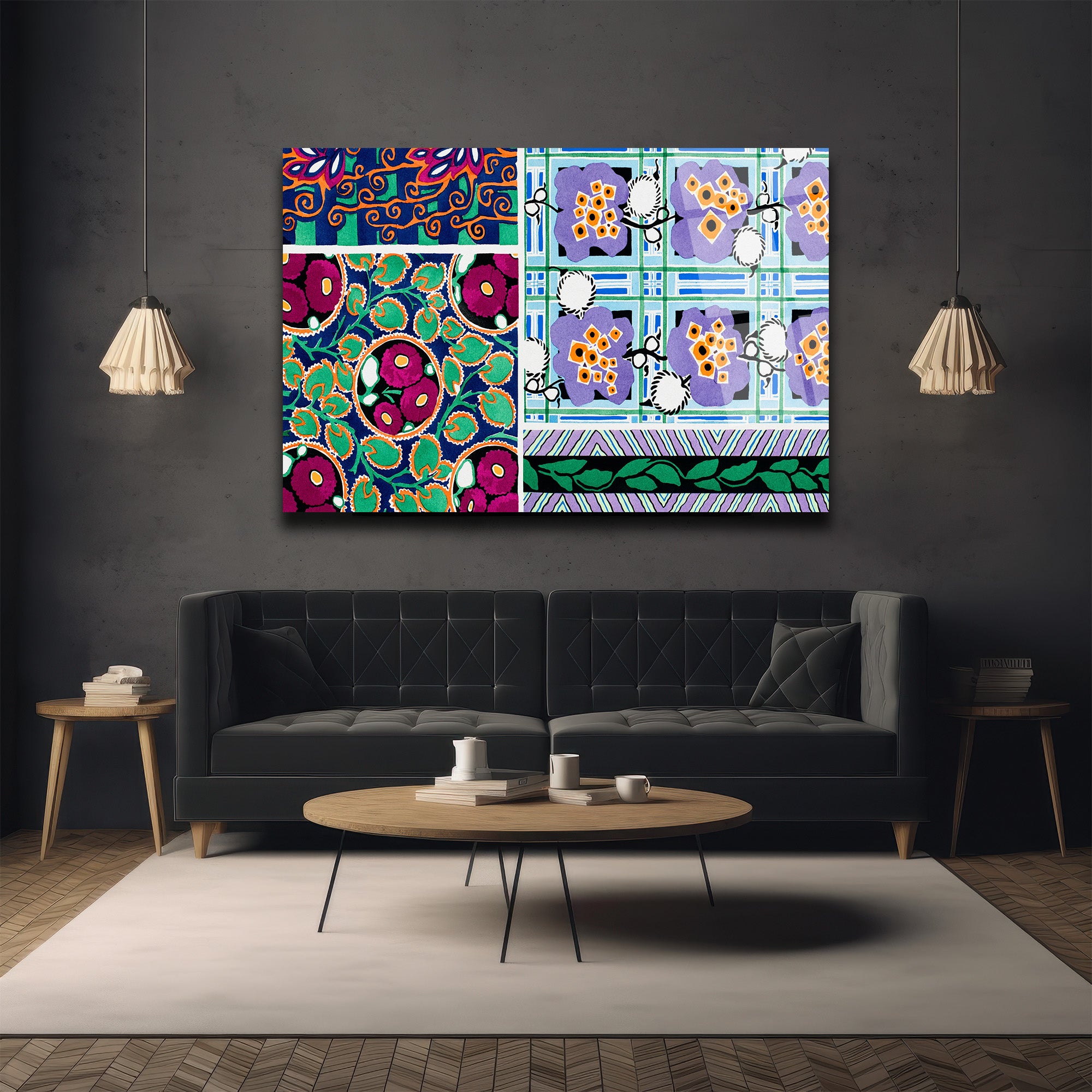 Canlı Renklerle Eclectic Desenler Cam Tablo - Glazella Sanat Koleksiyonu
