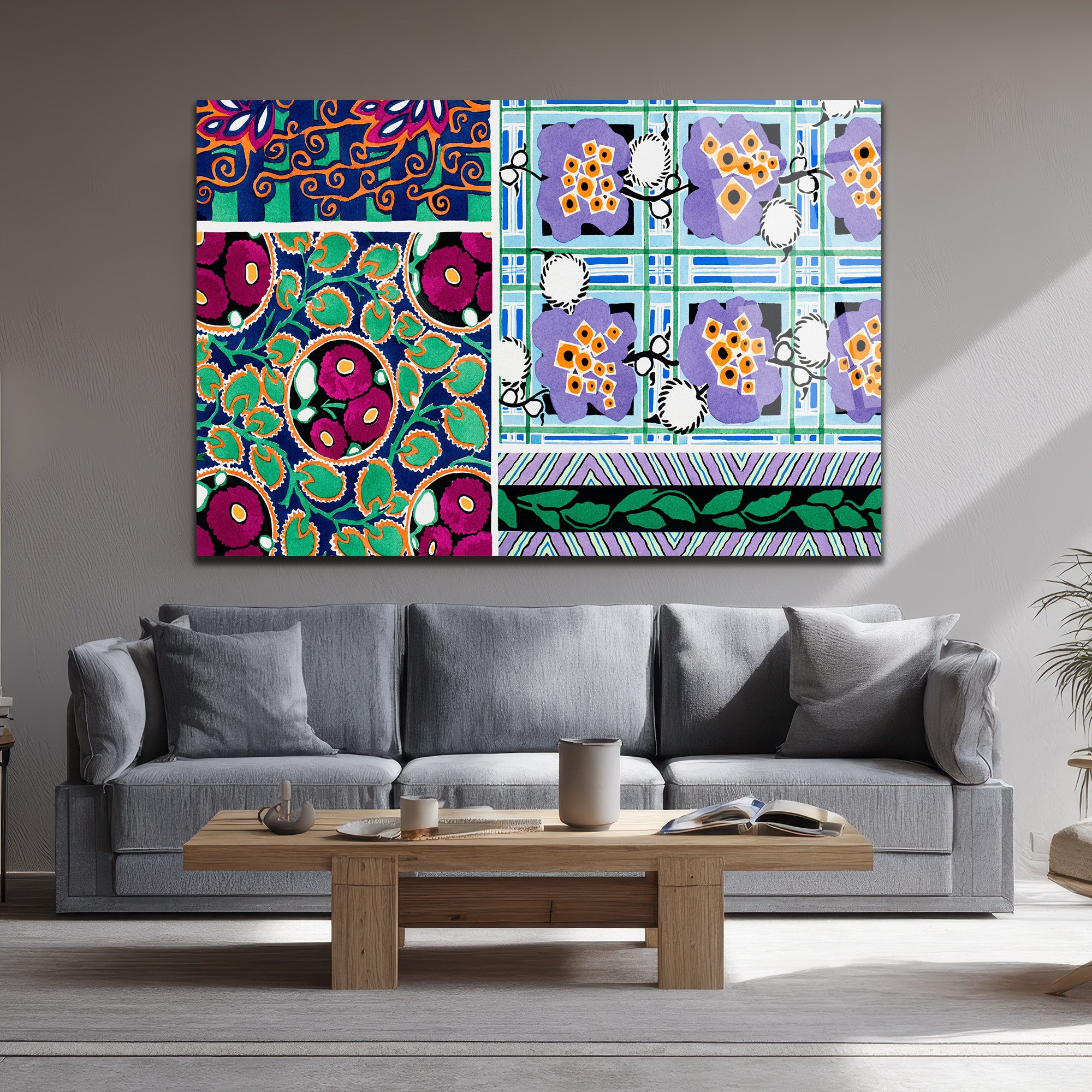 Canlı Renklerle Eclectic Desenler Cam Tablo - Glazella Sanat Koleksiyonu