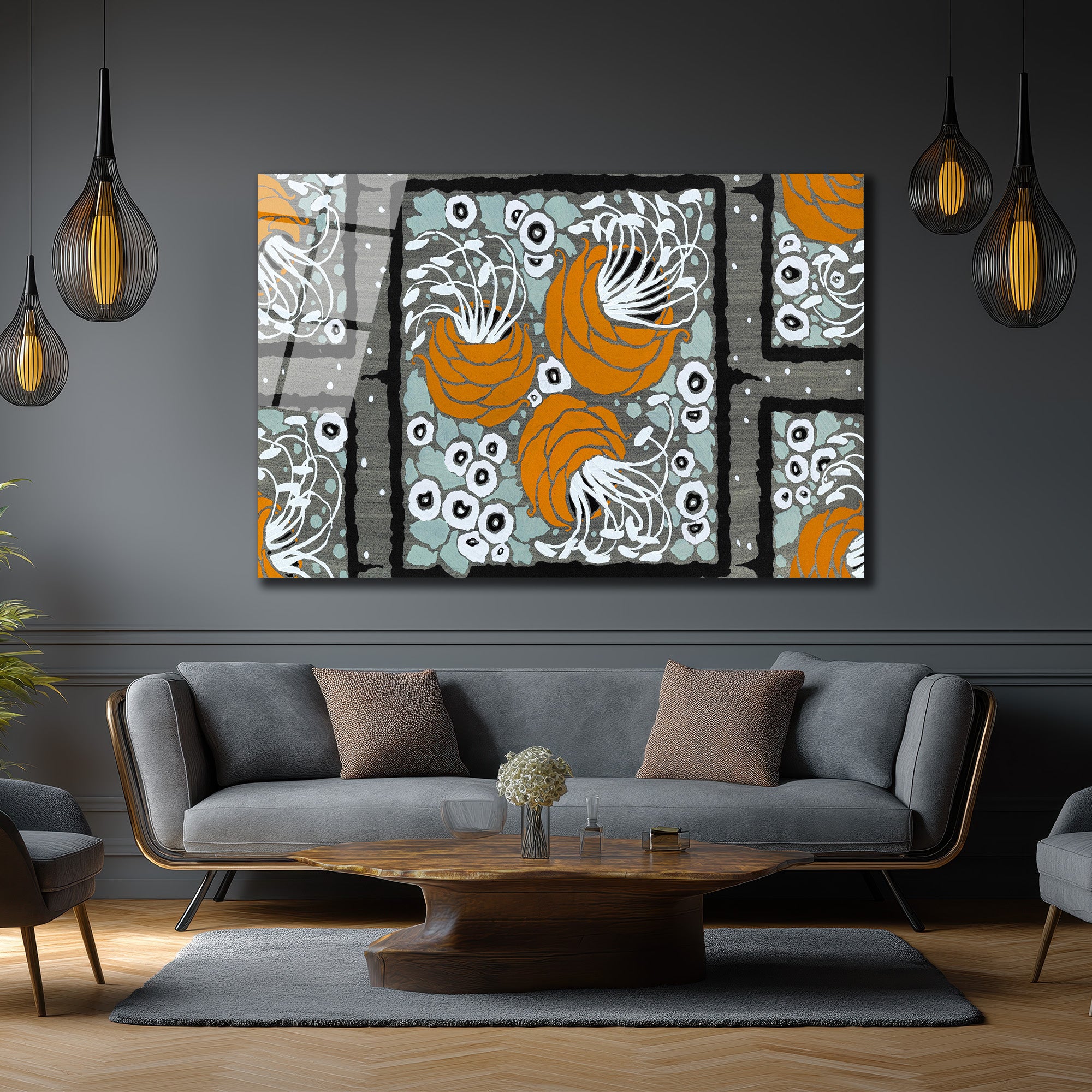 Büyüleyici Art Nouveau Çiçek Desenli Cam Tablo