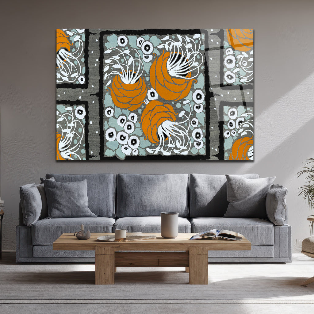 Büyüleyici Art Nouveau Çiçek Desenli Cam Tablo