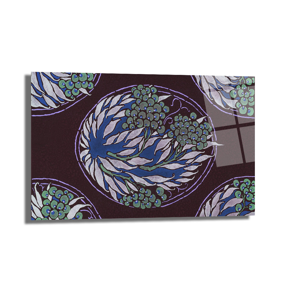 Art Nouveau Esintili Botanik Desenli Cam Tablo
