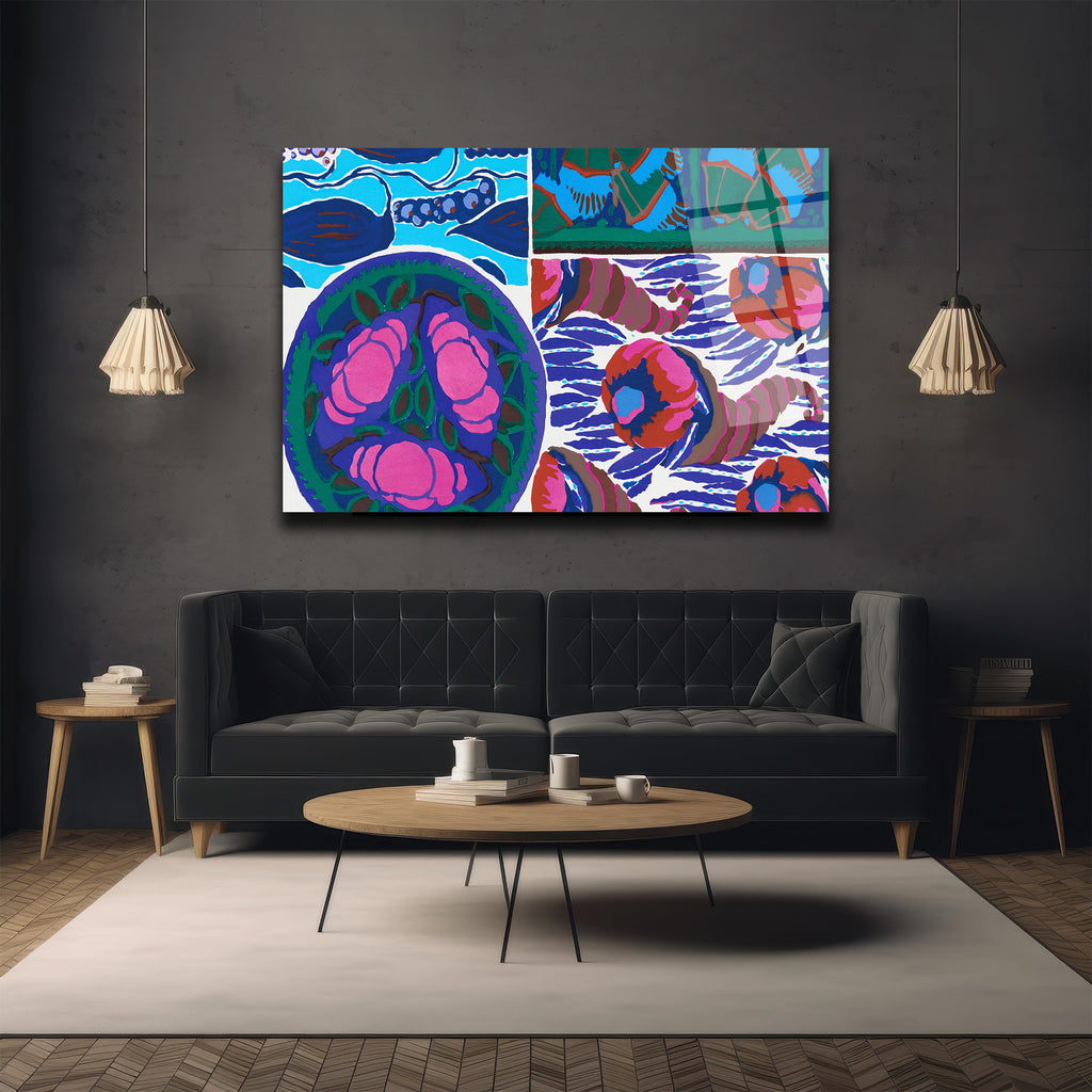 Canlı Renklerin Dansı Soyut Modern Cam Tablo