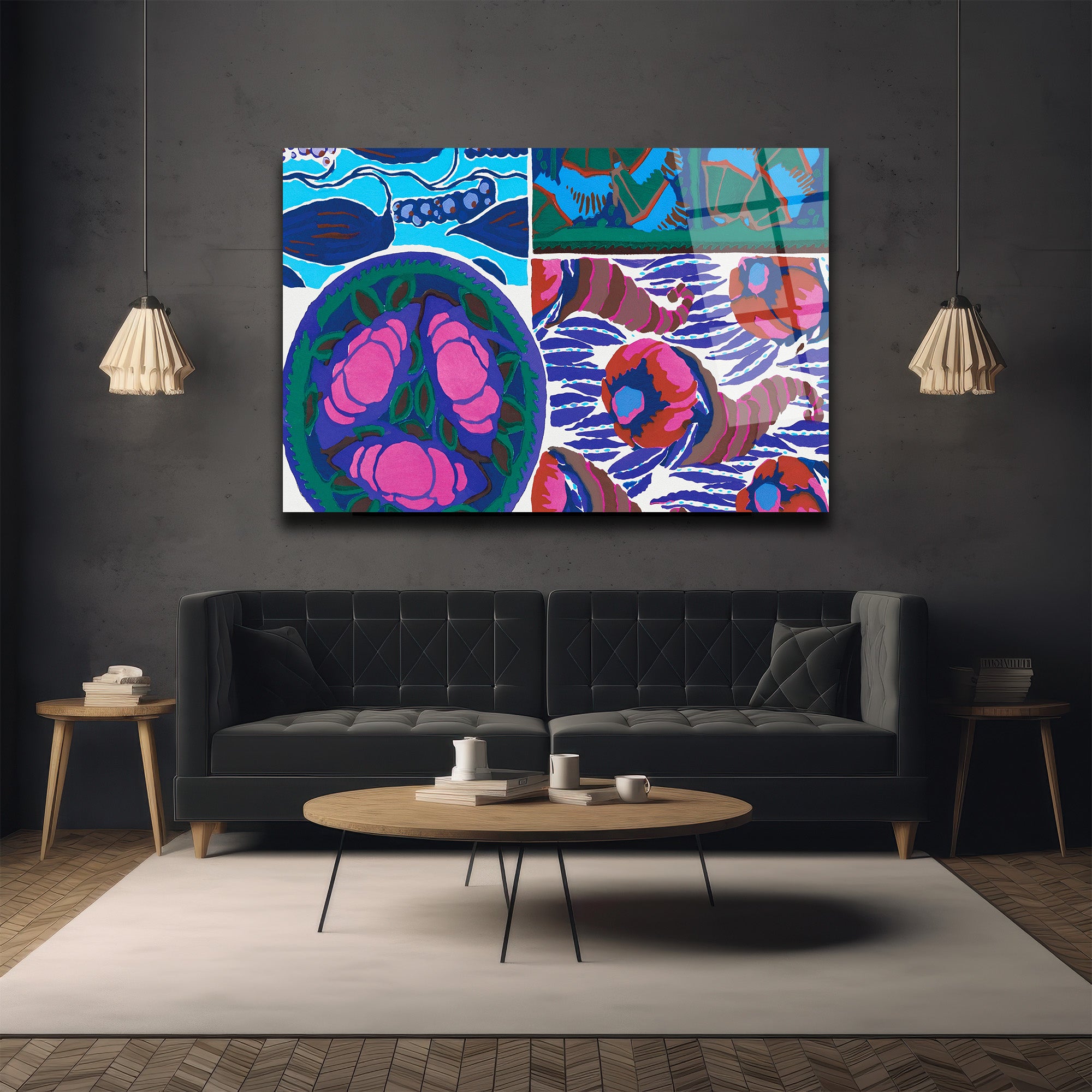 Canlı Renklerin Dansı Soyut Modern Cam Tablo