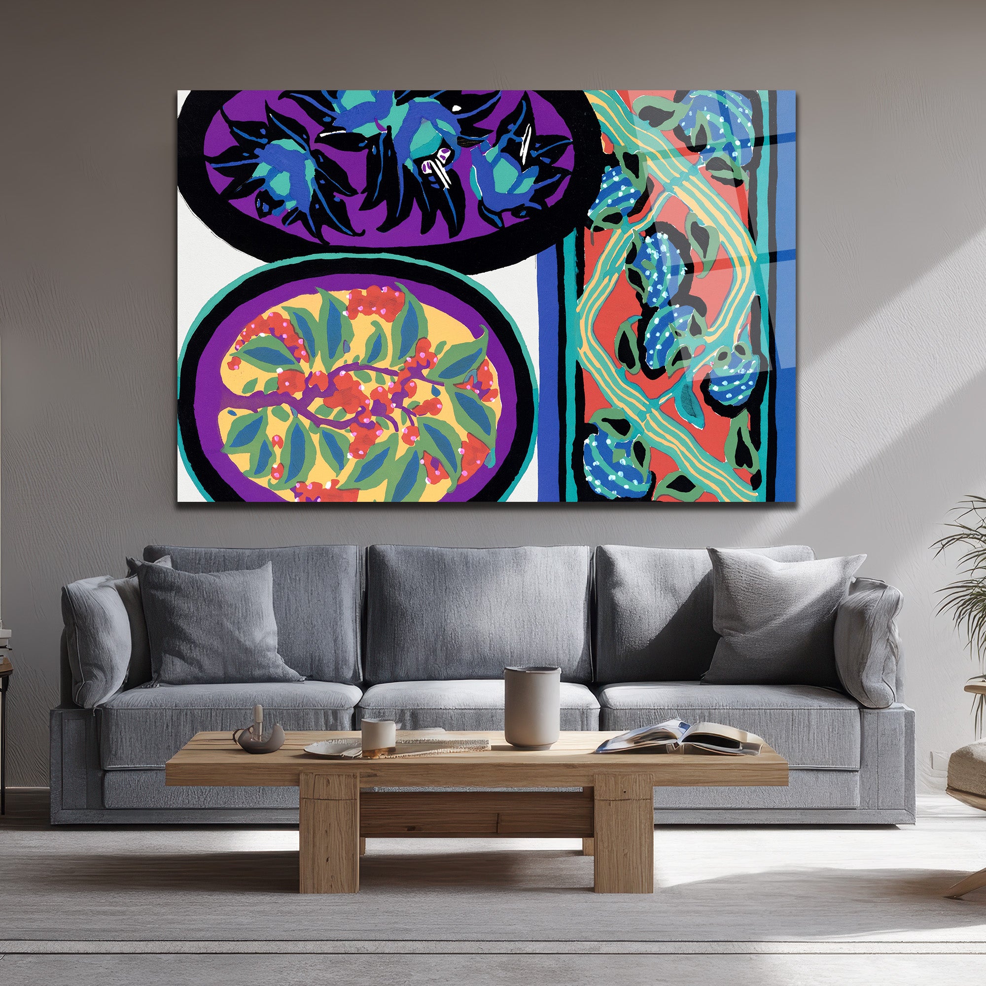 Canlı Desenler ile Modern Sanat Cam Tablo