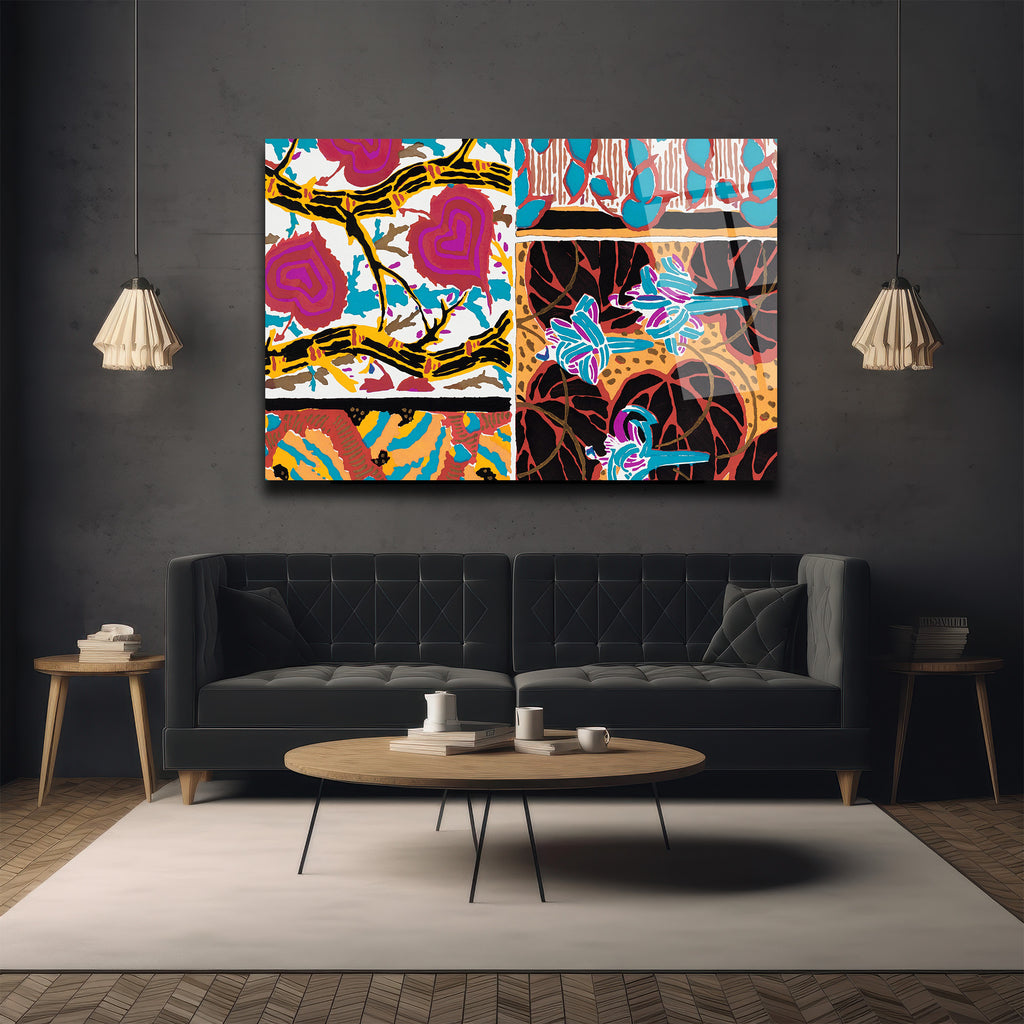 Vibrant Soyut Desenler Cam Tablo - Glazella Özel Koleksiyon