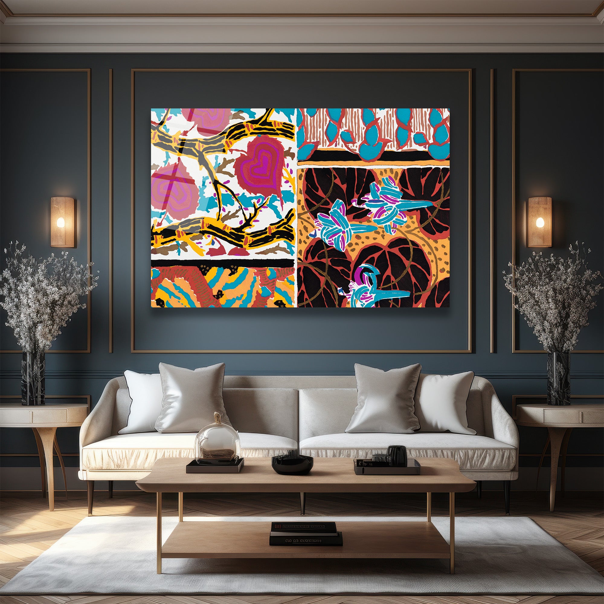 Vibrant Soyut Desenler Cam Tablo - Glazella Özel Koleksiyon
