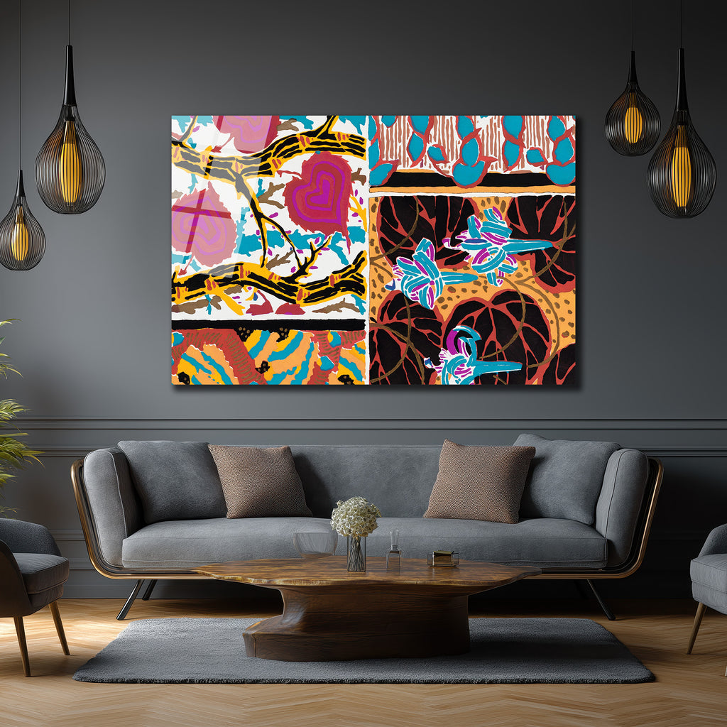 Vibrant Soyut Desenler Cam Tablo - Glazella Özel Koleksiyon