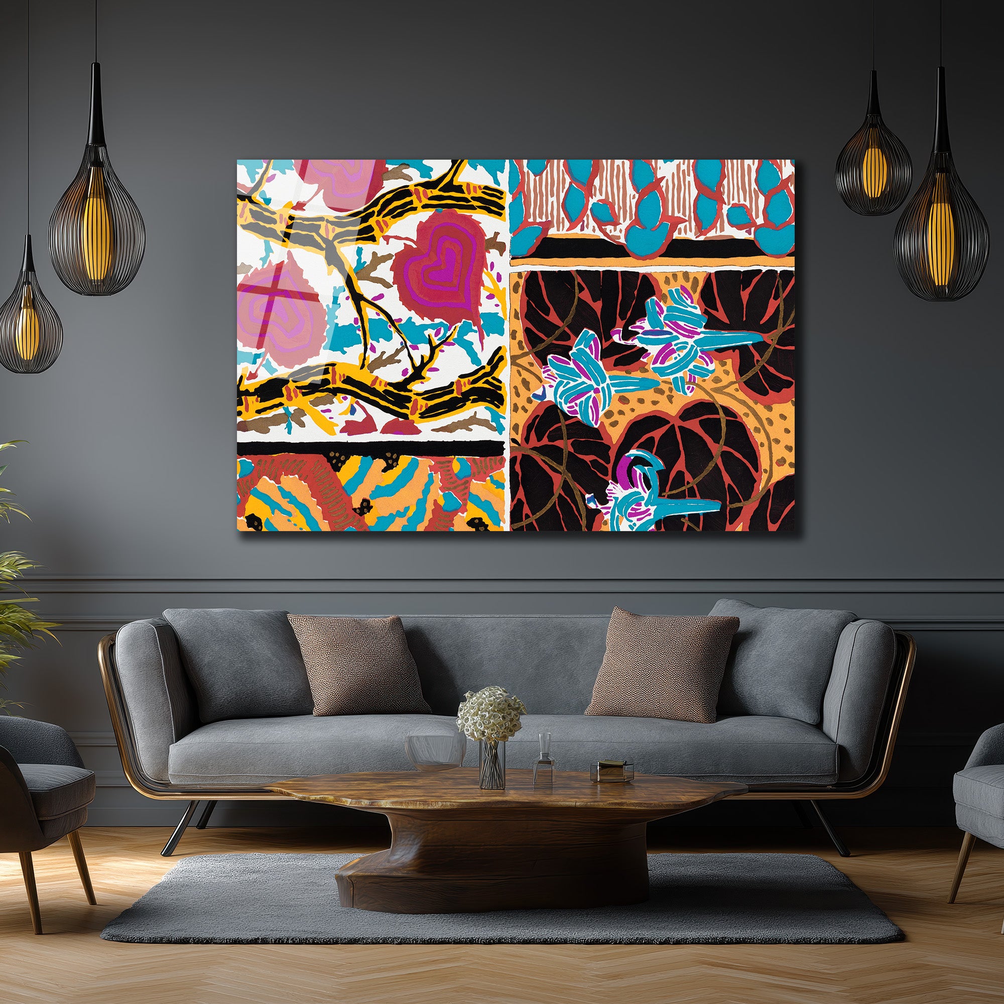Vibrant Soyut Desenler Cam Tablo - Glazella Özel Koleksiyon