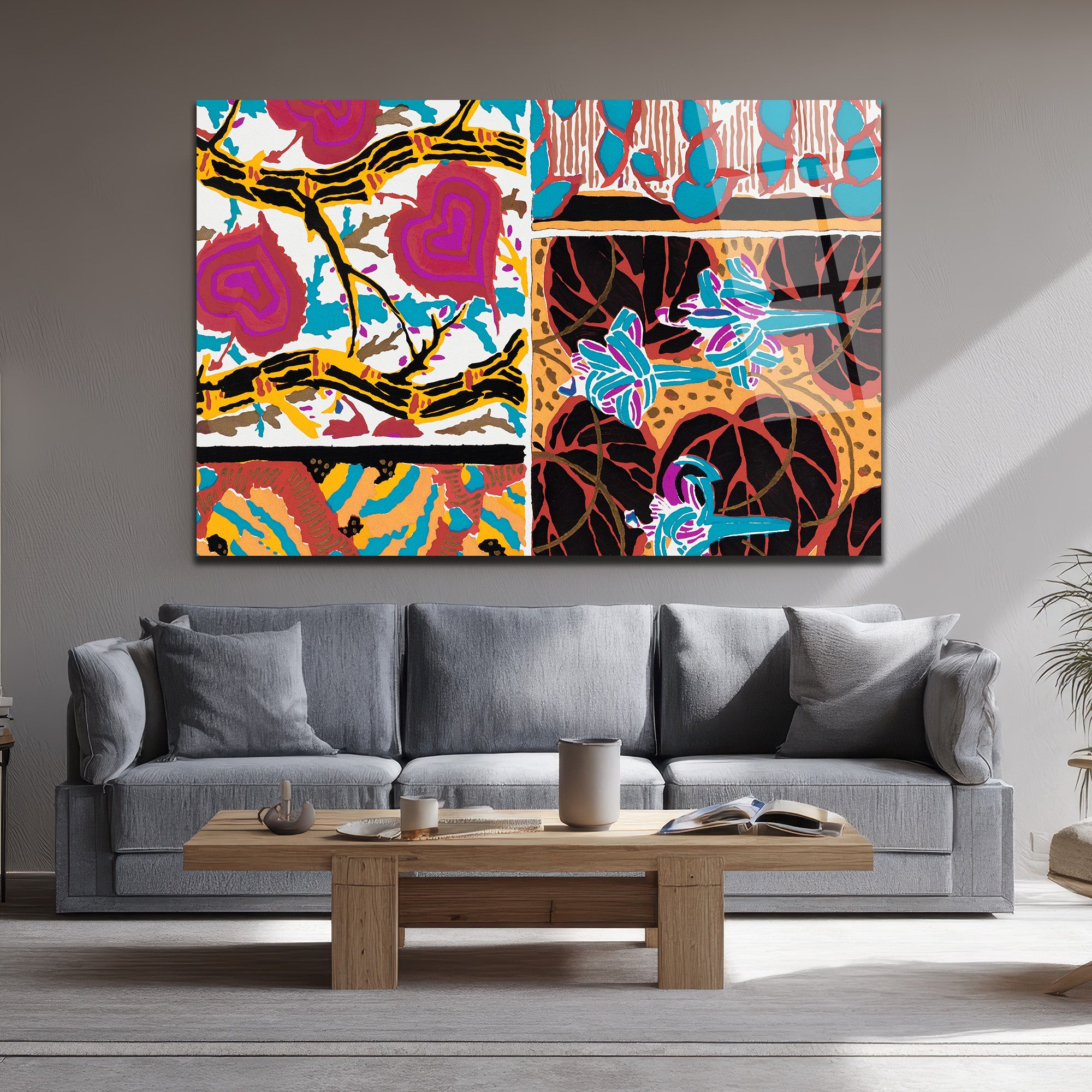 Vibrant Soyut Desenler Cam Tablo - Glazella Özel Koleksiyon