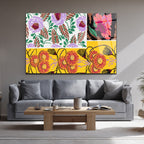 Canlı Floral Desenler Kolajı Cam Tablo