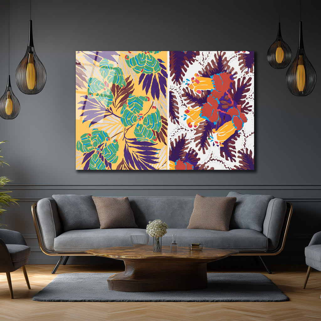 Canlı Botanik Desenli Modern Sanat Cam Tablo
