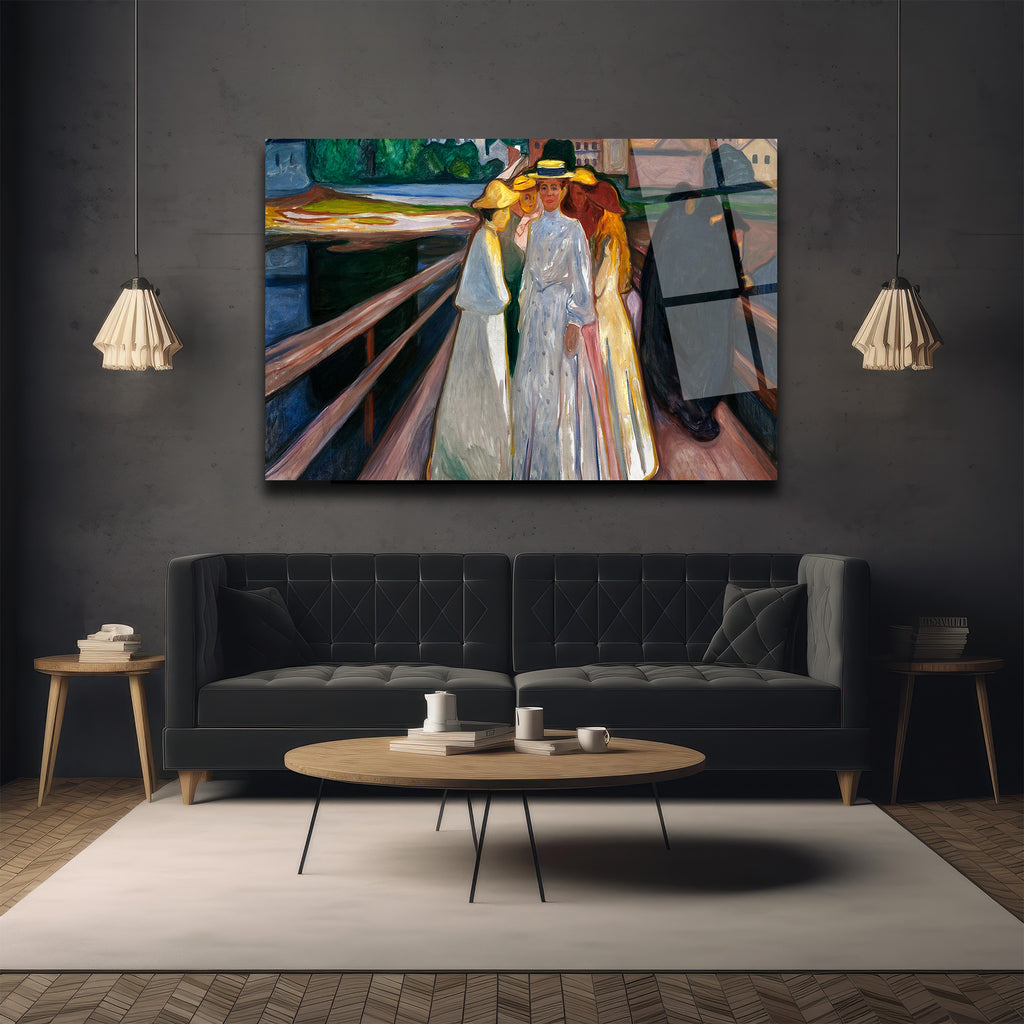 Edvard Munch Köprüdeki Kızlar Sanatsal Cam Tablo